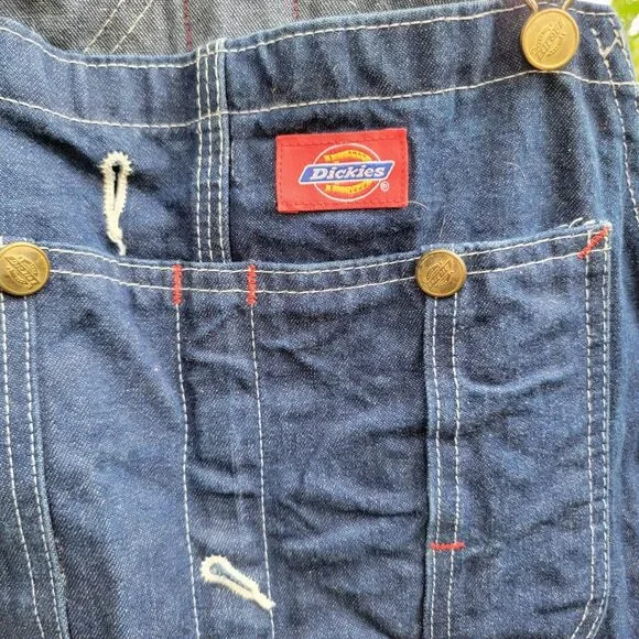Dickies Dark Blue Denim Bib Carpenter Overalls - Size 32 X 32